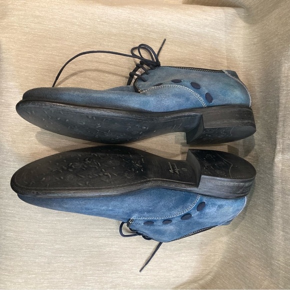 BACCO BUCCI Sz 9 Suede  Denim Look Lace Up Oxfords Made in Italy Wingtip Shoes - Picture 5 of 10